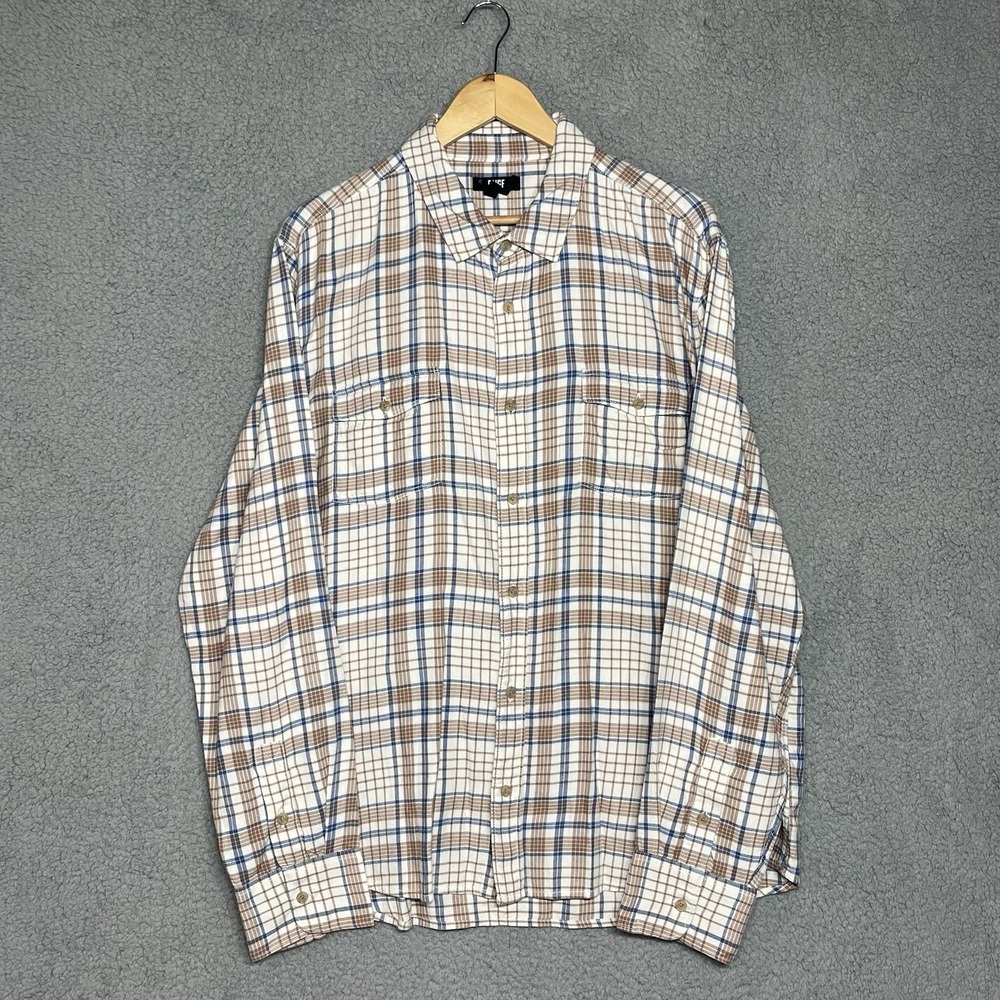 Paige Shirt Mens Extra Large XL Brown Blue Plaid Button Up Flannel